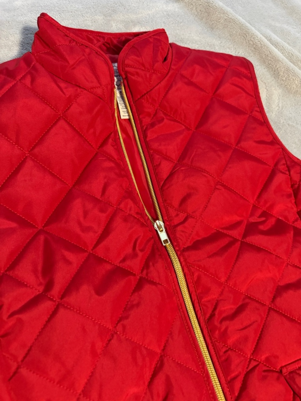 Quilted Red Puffer Vest with Gold Zipper - Picture 3 of 8